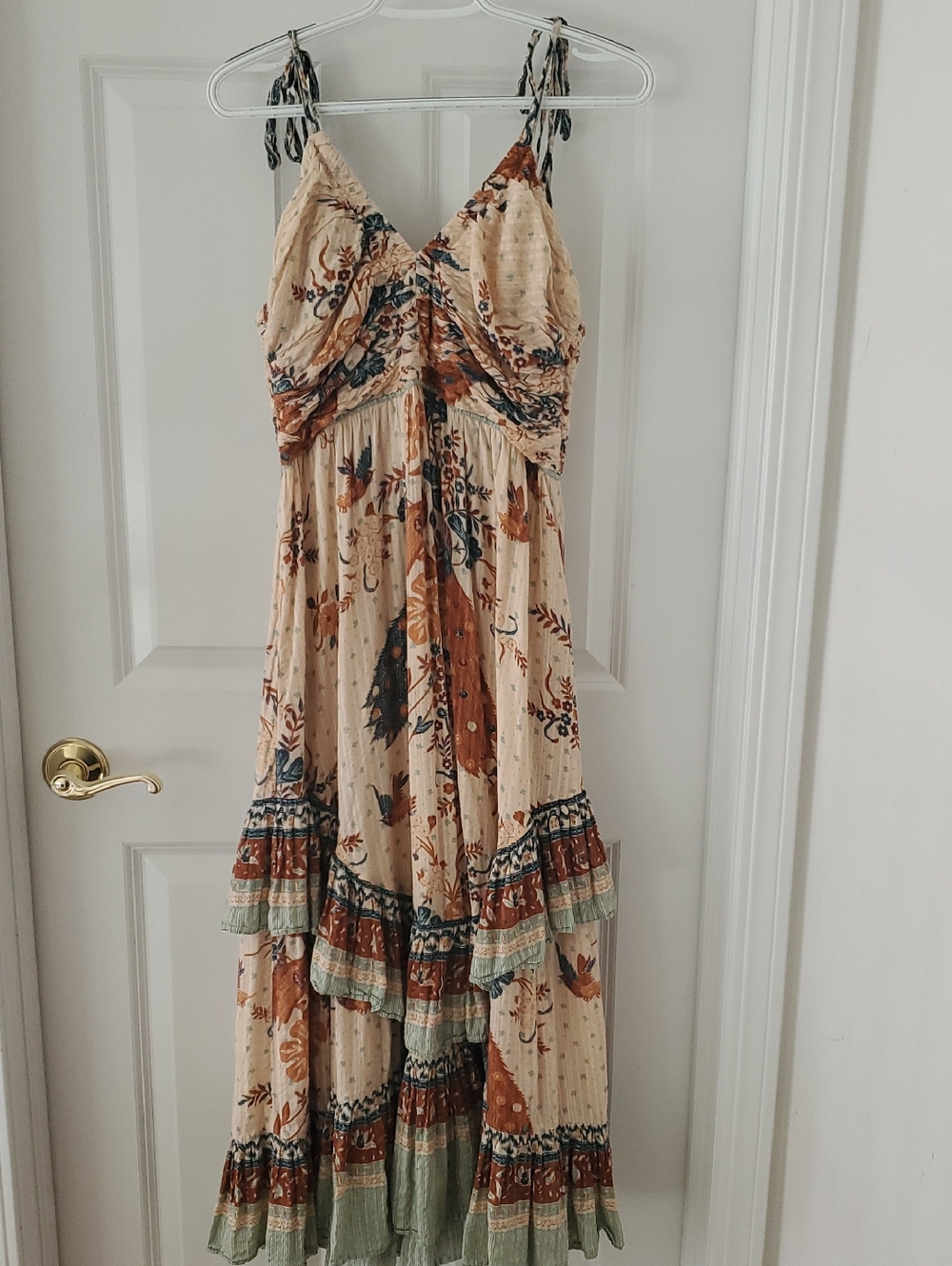 Ulla Johnson Meera Multicolor Floral Tie-Shoulder Tiered Maxi Dress Size 10
